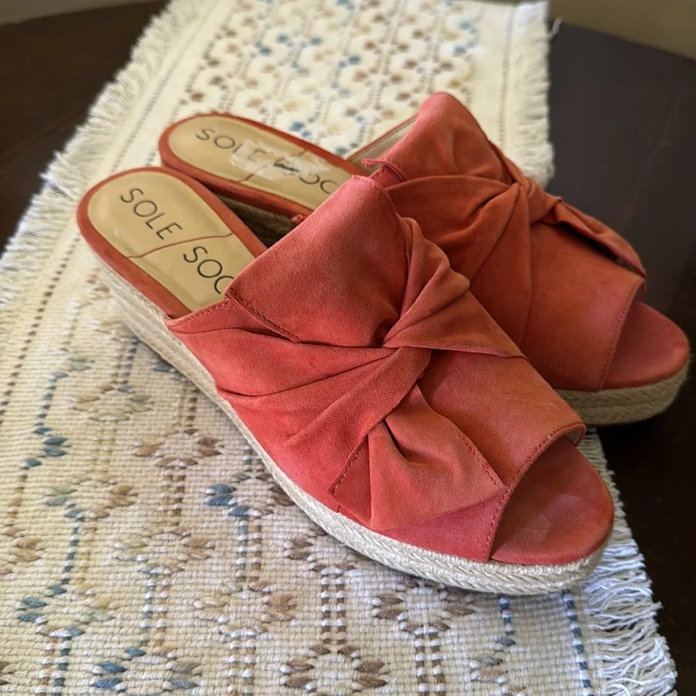 Sole Society Carima Leather Orange Wedge Sandals for Women Size 9.5